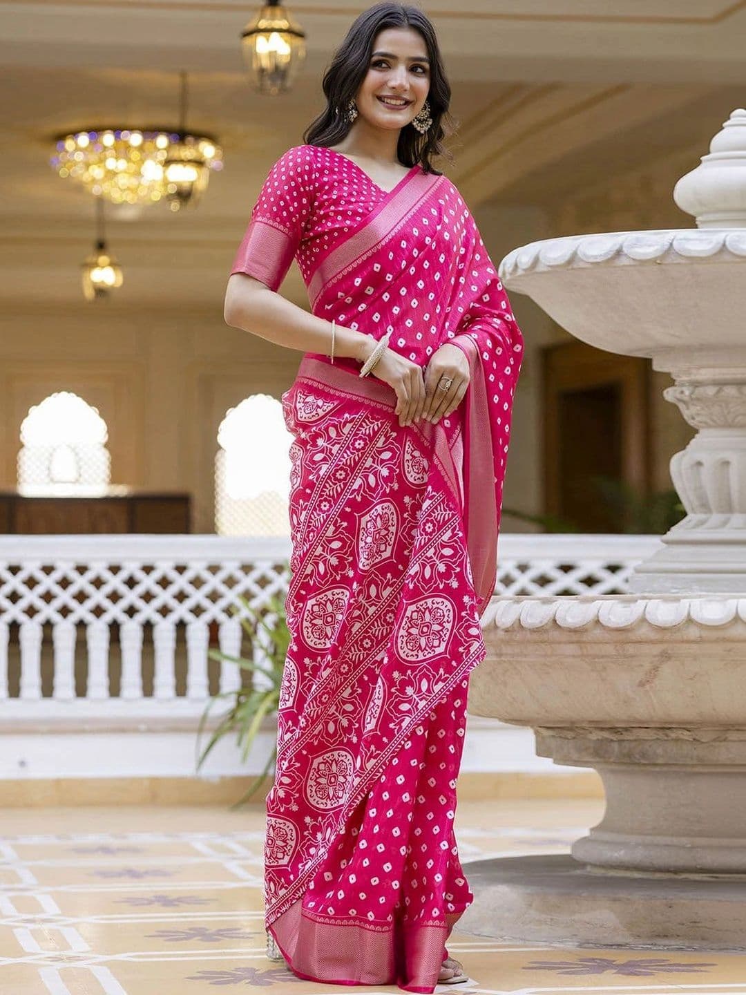 KALINI Bandhani Zari Art Silk Fusion Bandhani Saree thumbnail 6