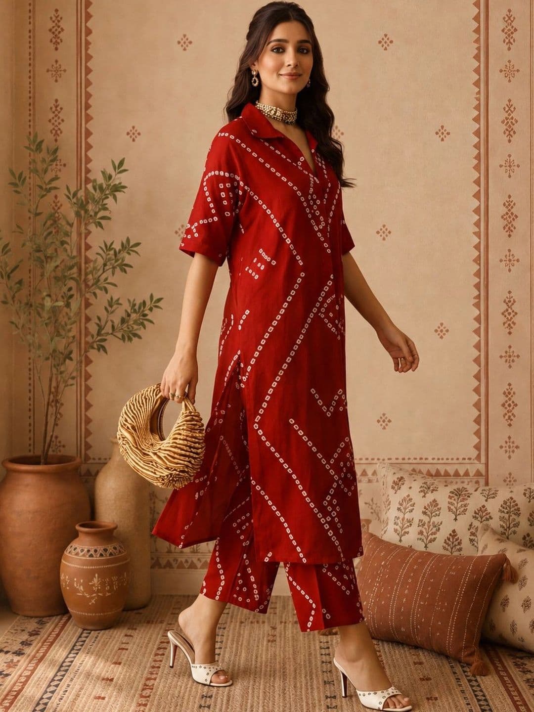 Anouk Women Printed Regular Pure Cotton Kurta with Trousers thumbnail 4