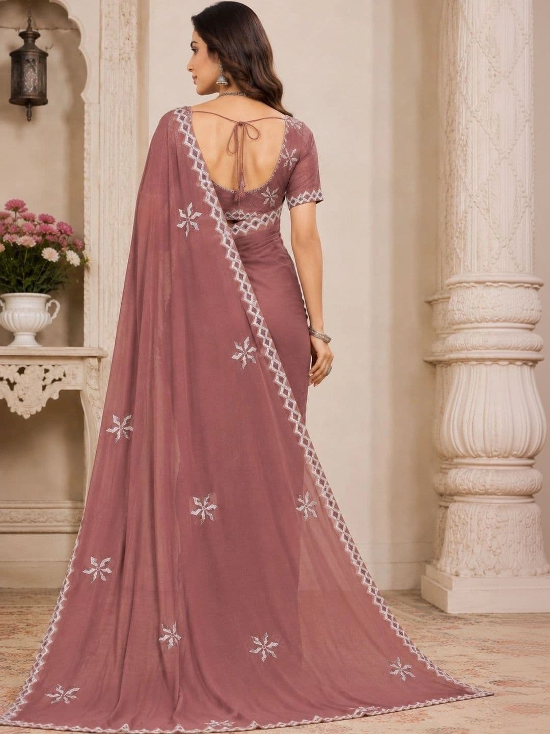 RENBRIZA Embroidered Poly Georgette Saree thumbnail 4