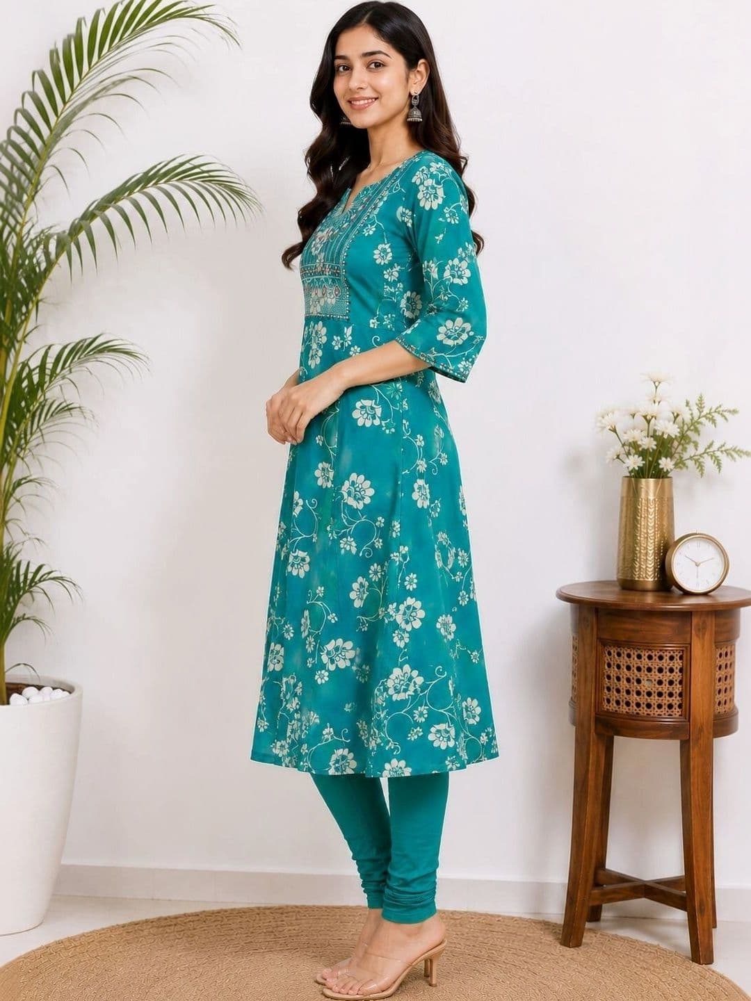 SHIFZ Women Floral Printed Thread Work Floral Kurta thumbnail 4