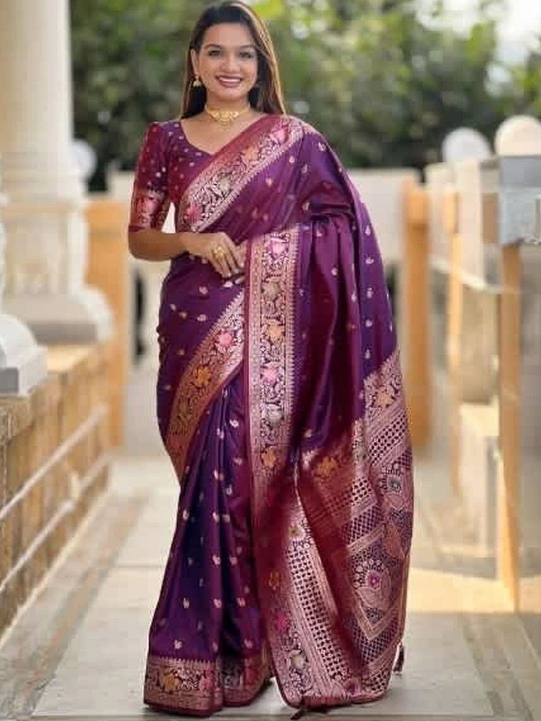 Dreamposhak Zari Satin Banarasi Saree - view 1