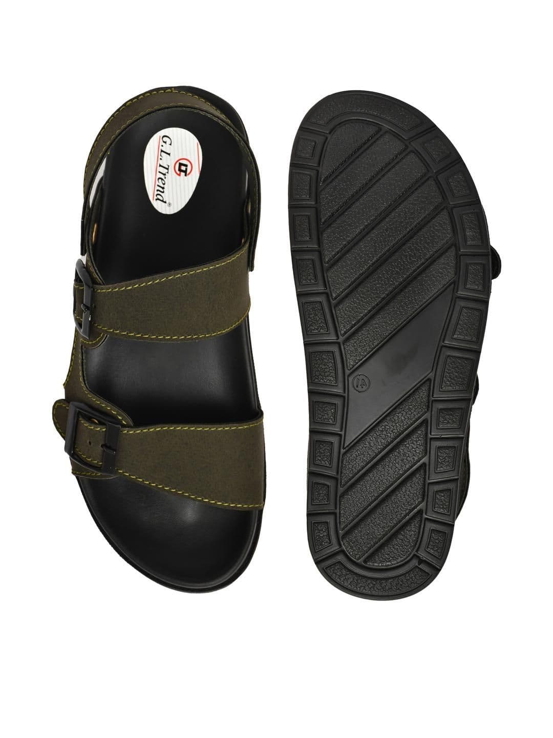 G L Trend Olive Leather Sandals thumbnail 2