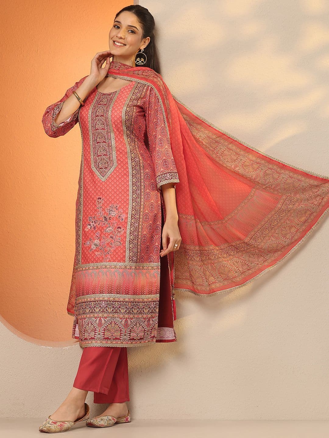 Libas Women Ethnic Motifs Printed Regular Kurta with Trousers & With Dupatta - view 1