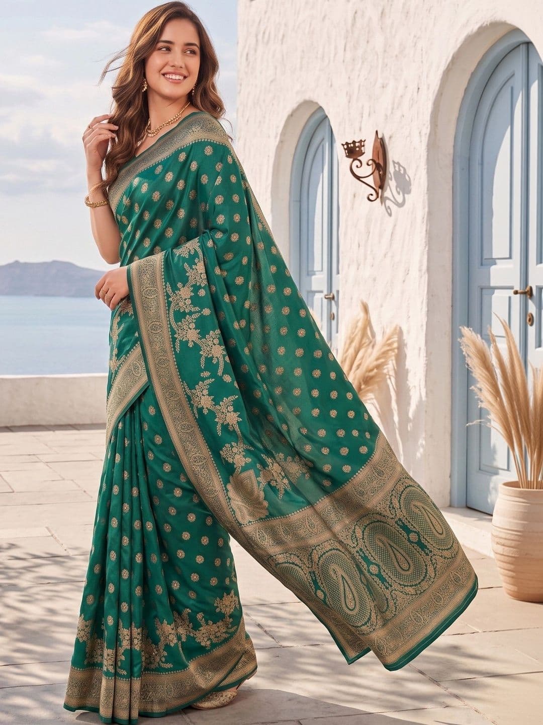 ROOP RADHIKA Paisley Zari Silk Blend Designer Banarasi Saree thumbnail 3