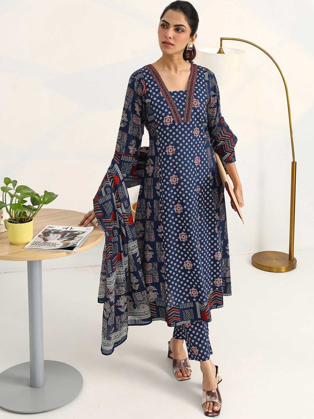 Gerua By Libas Women Ethnic Motifs Printed Regular Pure Cotton Kurta with Trousers & With Dupatta - view 1