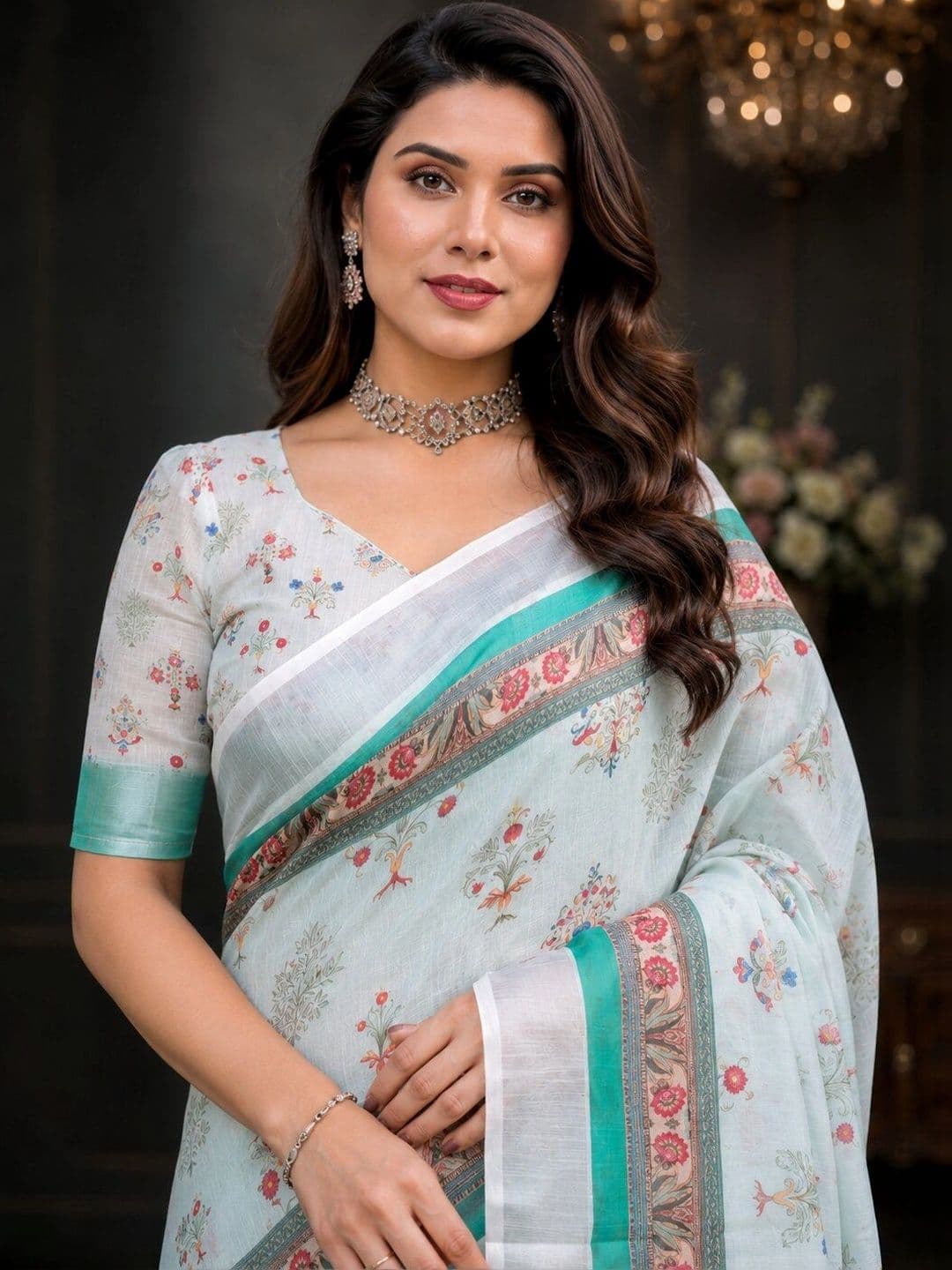 Moda Rapido Floral Linen Blend Bhagalpuri Saree thumbnail 2