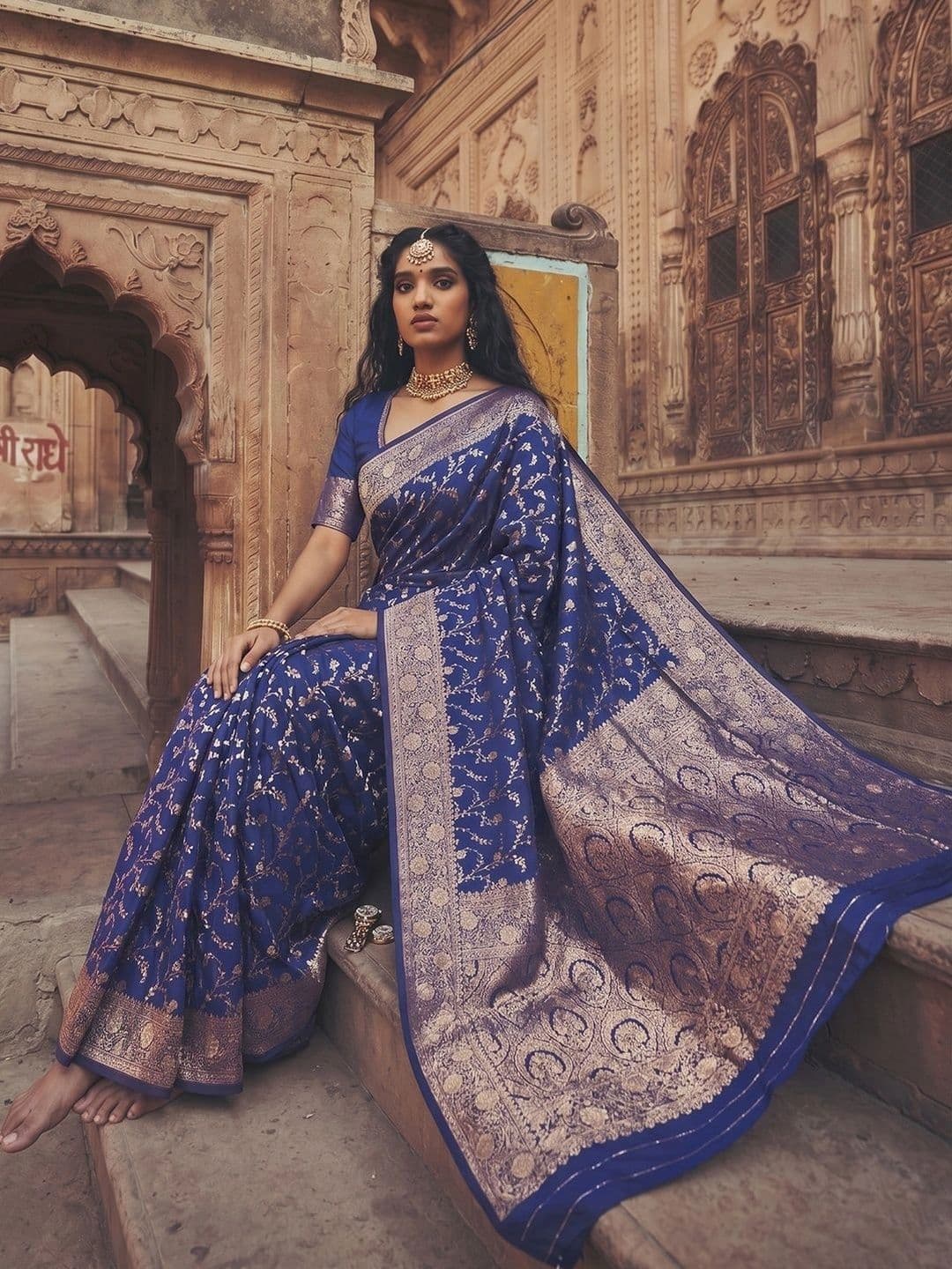 Dhaaga Ghar Woven Design Zari Silk Blend Designer Banarasi Saree thumbnail 5