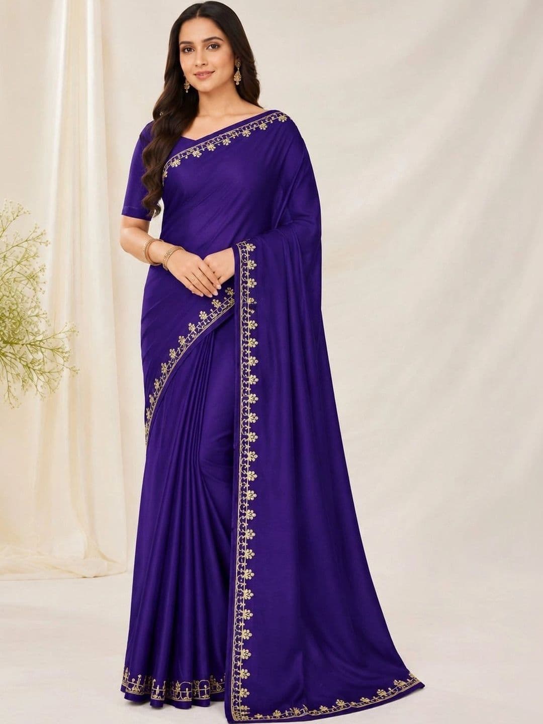 RENBRIZA Embroidered Poly Chiffon Saree - view 1