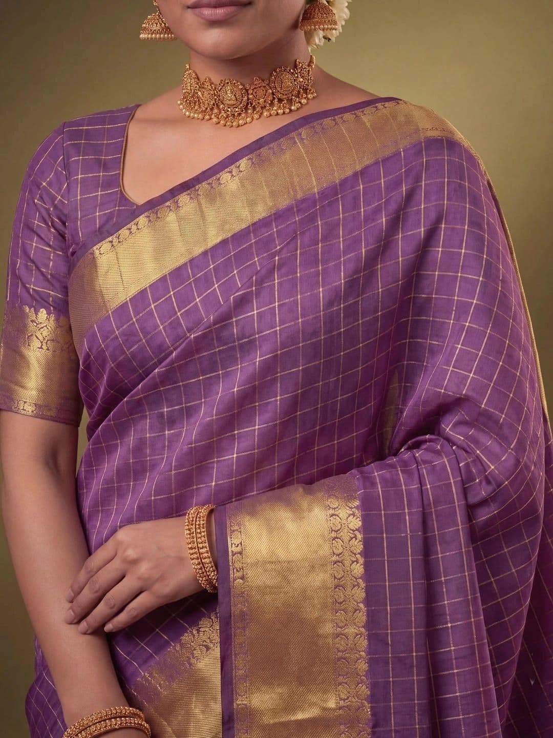 SAMANTHA Checked Zari Silk Blend Bomkai silk Saree thumbnail 4