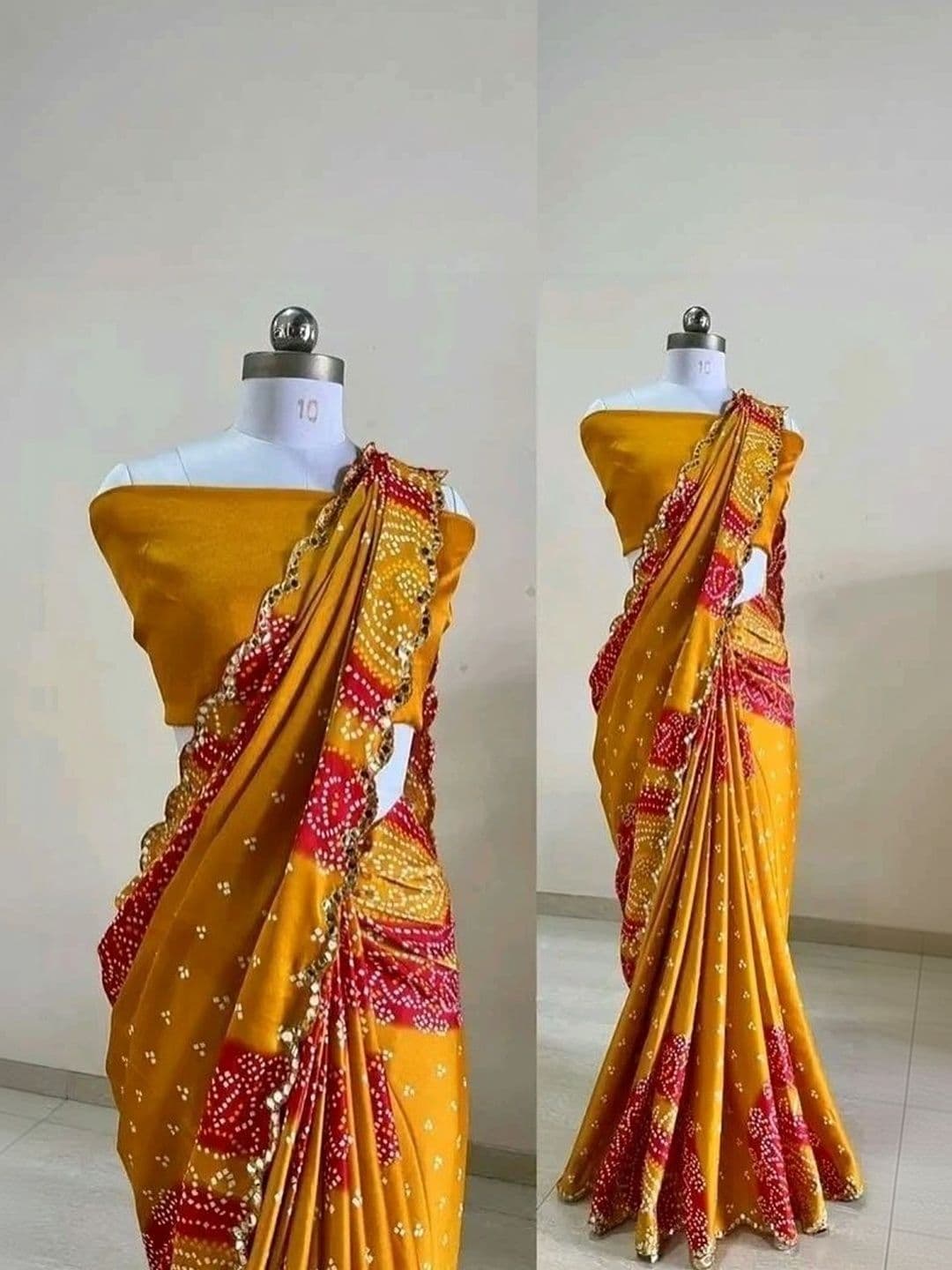 RENBRIZA Bandhani Mirror Work Poly Chiffon Saree thumbnail 2