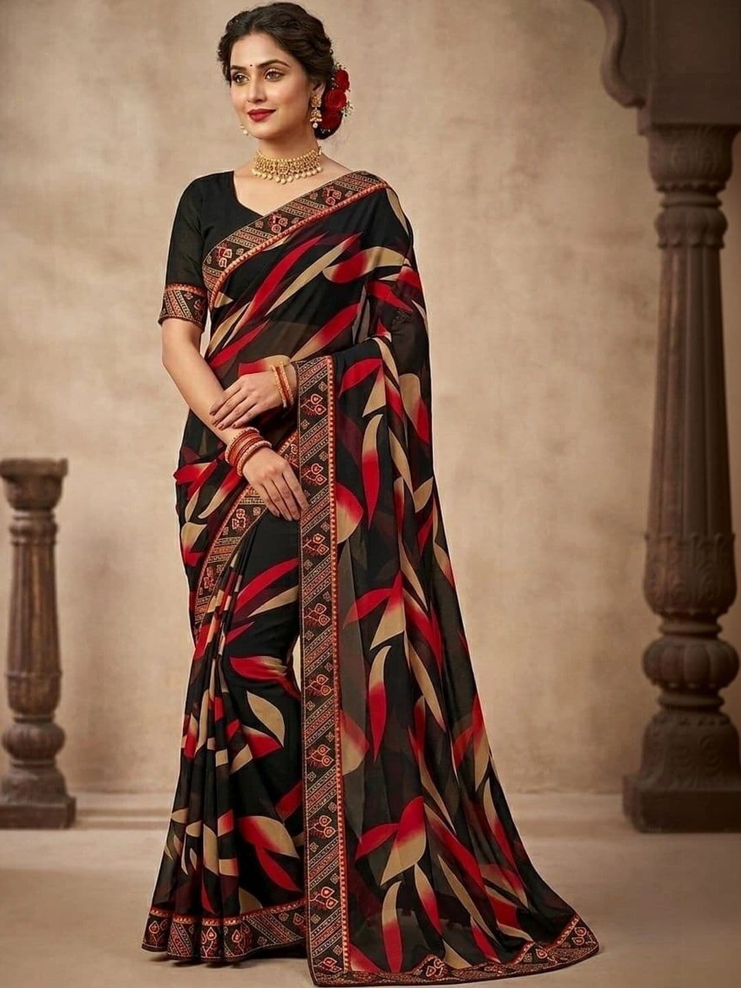 RENBRIZA Floral Poly Georgette Saree thumbnail 2