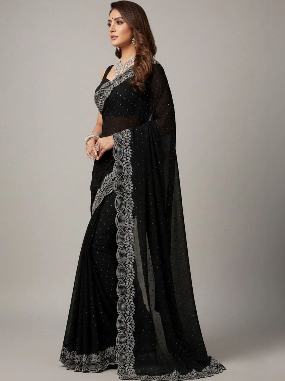 RENBRIZA Embroidered Poly Georgette Saree thumbnail 4