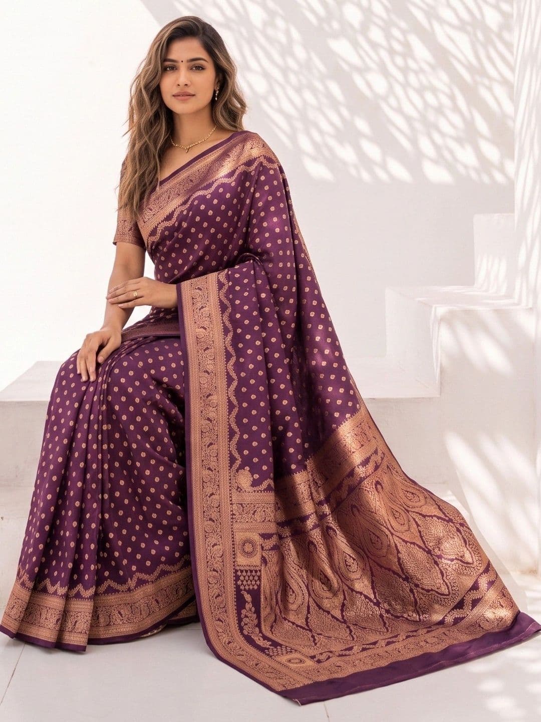 ROOP RADHIKA Woven Design Zari Silk Blend Designer Banarasi Saree thumbnail 2