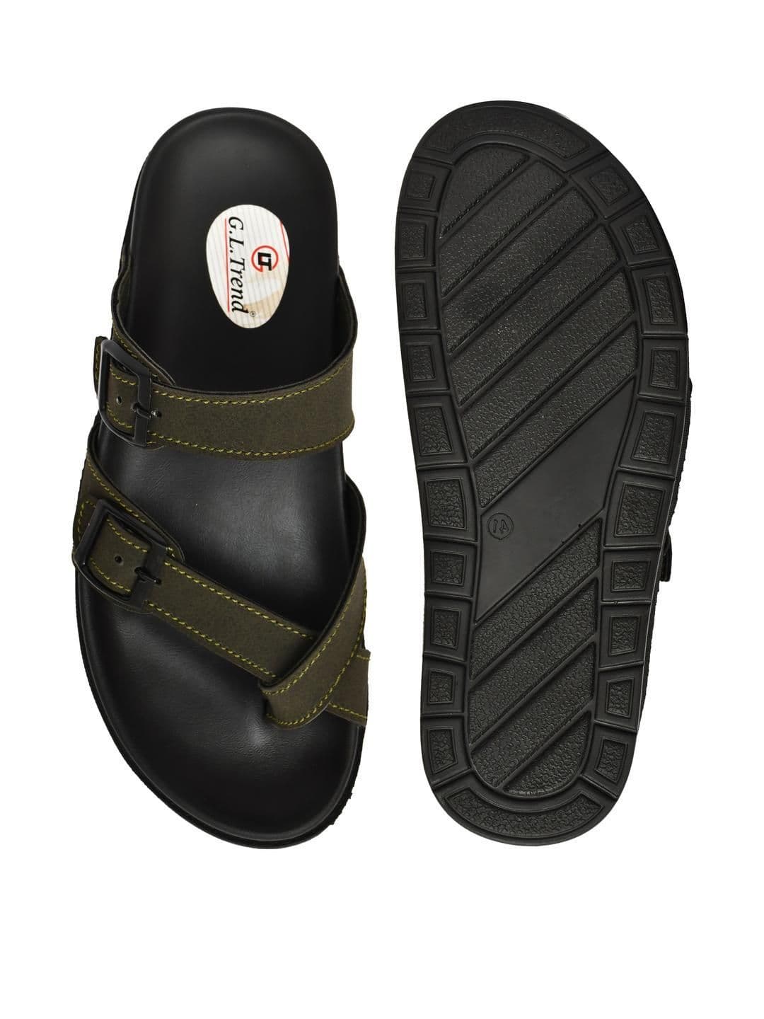G L Trend Men Olive Leather Casual Comfort Orthopedic Slip-On Sandals thumbnail 2