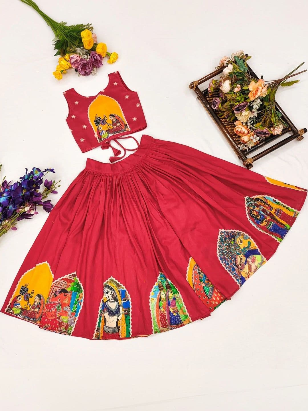 Sangria Girls Printed Thread Work Ready to Wear Lehenga & thumbnail 6