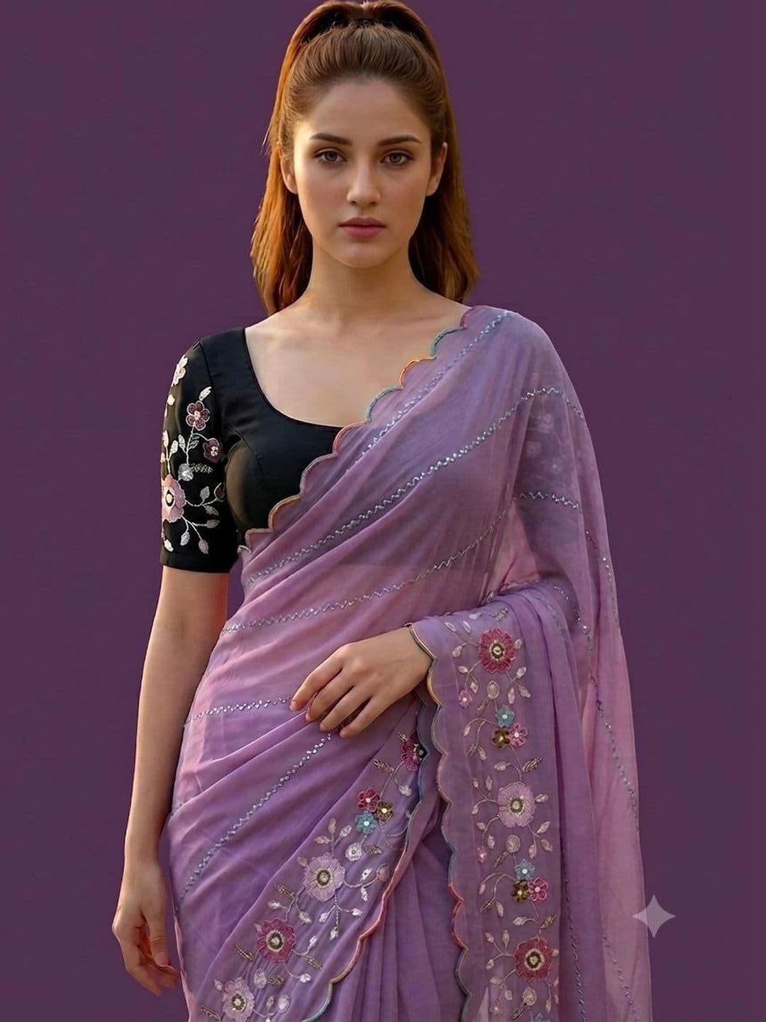 shreecre Floral Embroidered Art Silk Saree thumbnail 3
