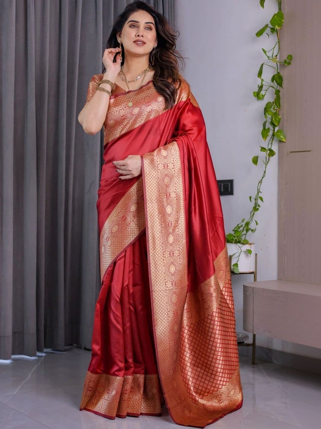 VS MALL Ethnic Motifs Zari Silk Cotton Banarasi Saree thumbnail 6