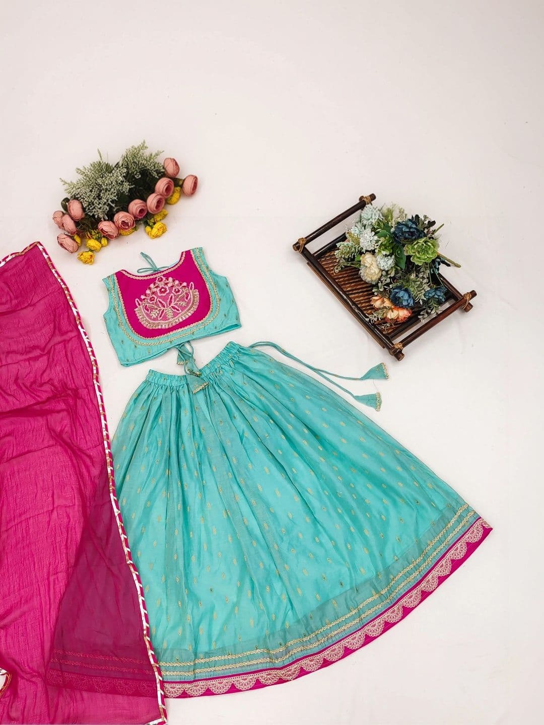 Sangria Girls Embroidered Thread Work Ready to Wear Lehenga & Blouse With Dupatta thumbnail 2