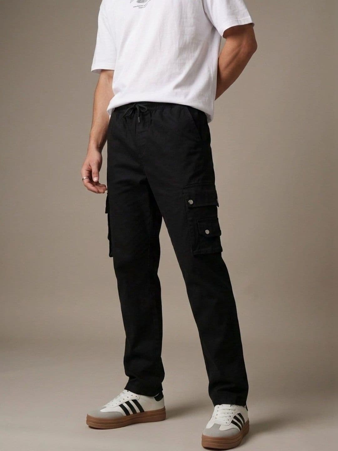 HERE&NOW Men's Black Mid-Rise Cargo Style Jeans with Drawstring Waist - view 1