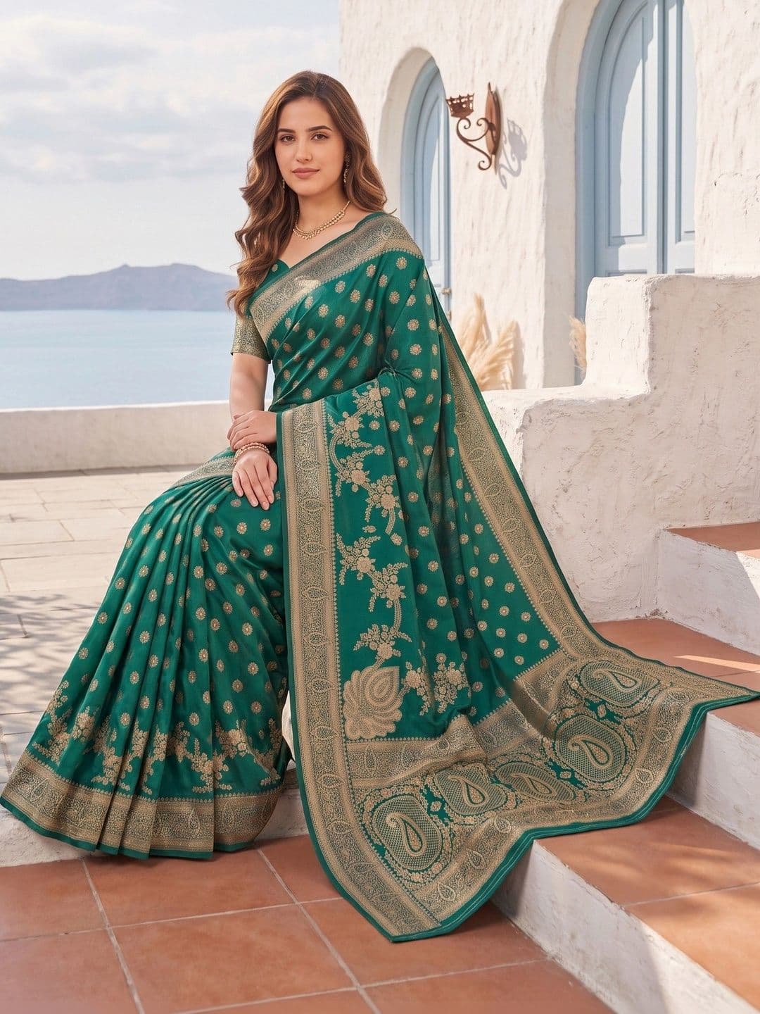 ROOP RADHIKA Paisley Zari Silk Blend Designer Banarasi Saree thumbnail 4