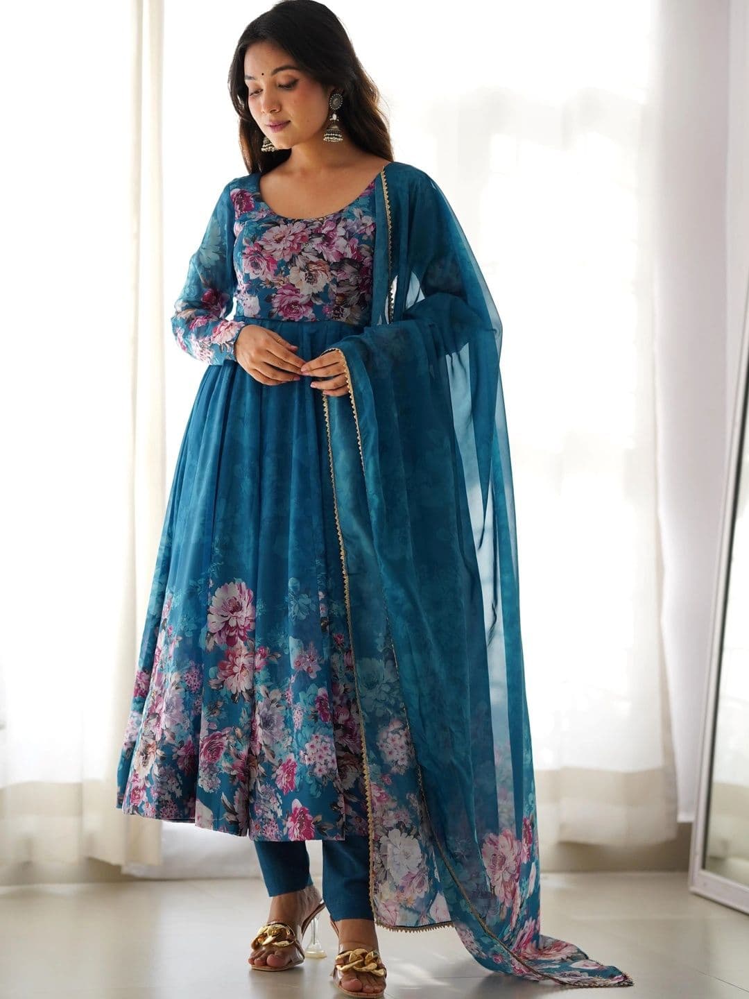 NORAFLEX Women Floral Printed Empire Kurta with Trousers & With Dupatta - view 1