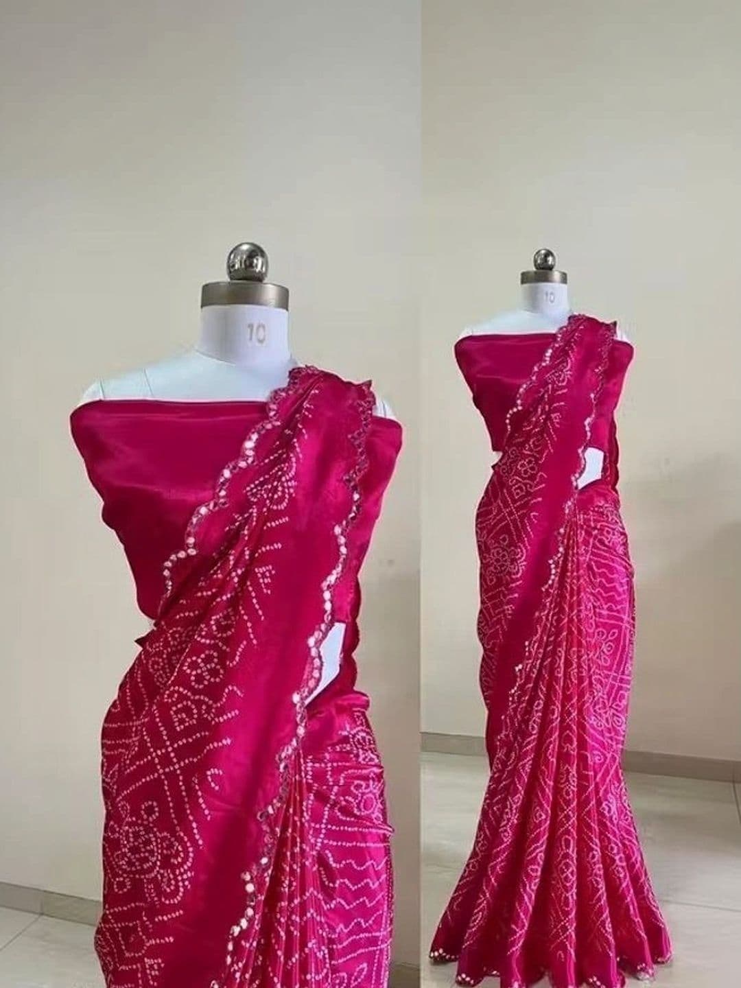 RENBRIZA Bandhani Mirror Work Poly Crepe Saree - view 1