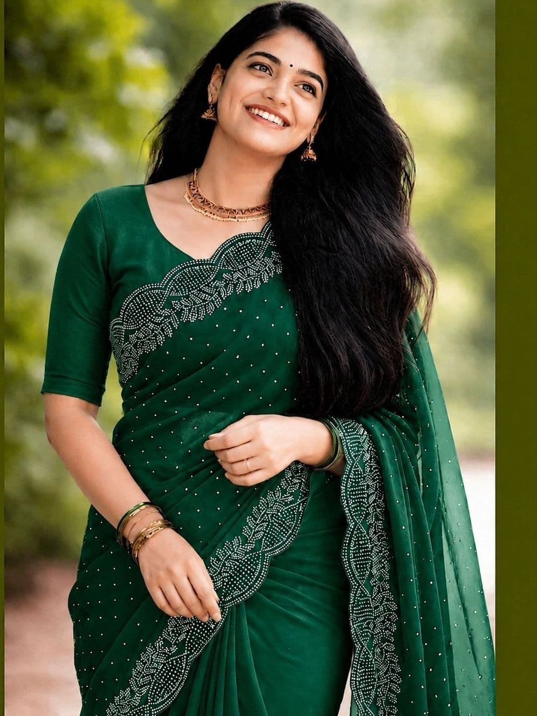 RENBRIZA Embroidered Poly Georgette Saree - view 1