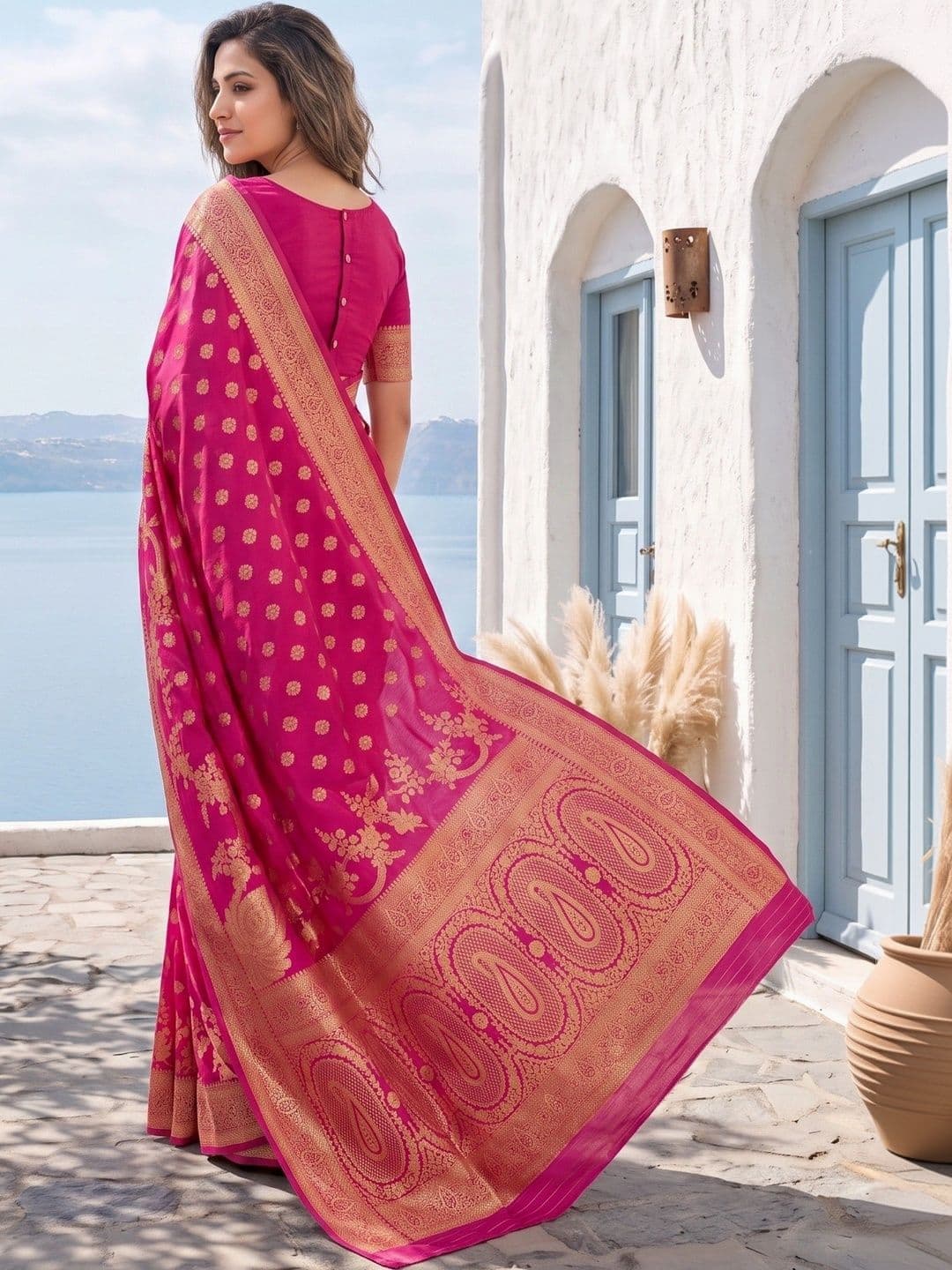 ROOP RADHIKA Woven Design Zari Silk Blend Designer Banarasi Saree thumbnail 2