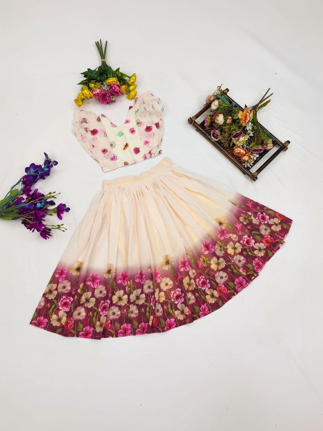 Sangria Girls Printed Ready to Wear Lehenga & thumbnail 5