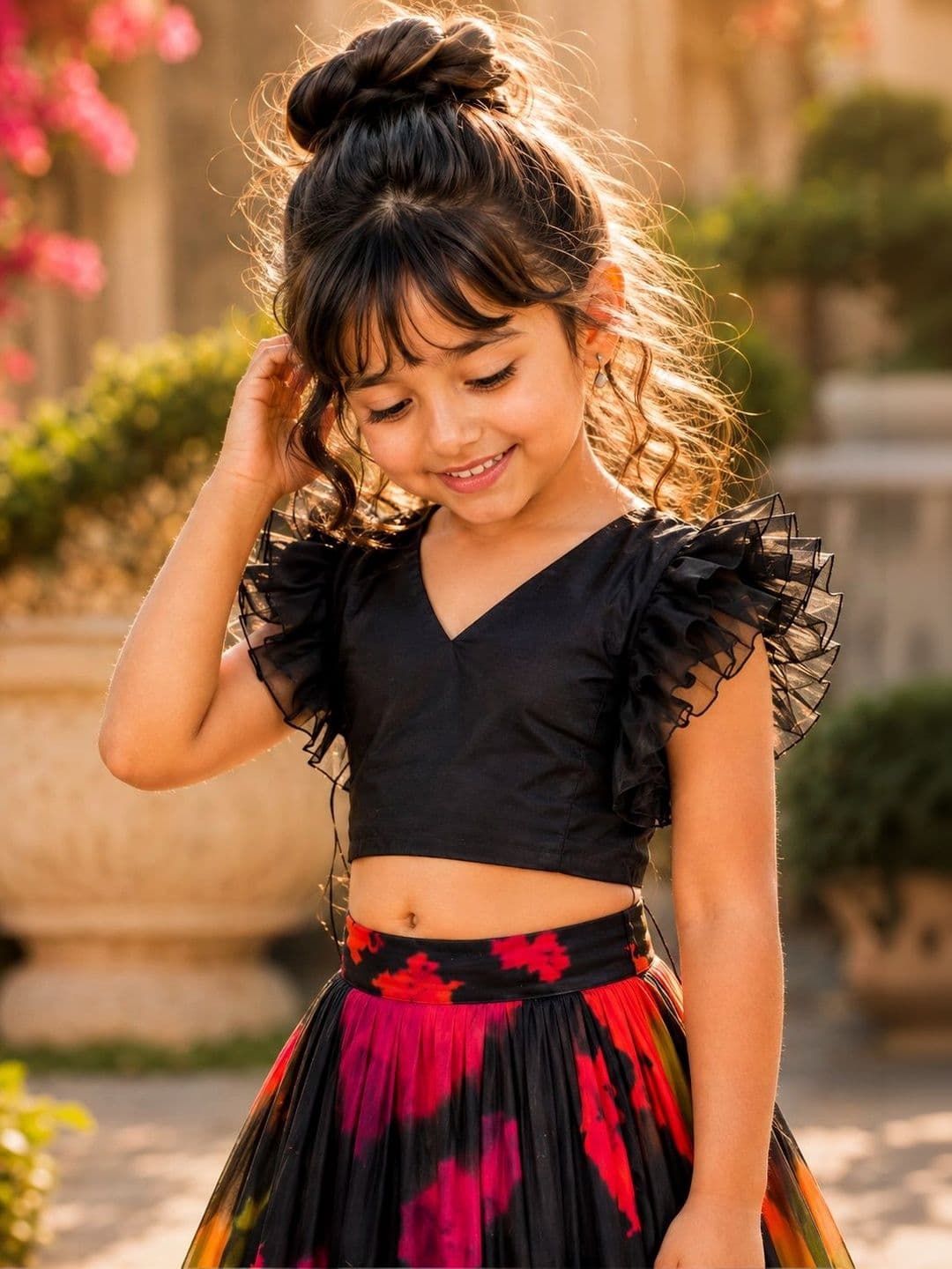 Sangria Girls Tie and Dye Ready to Wear Lehenga & thumbnail 3