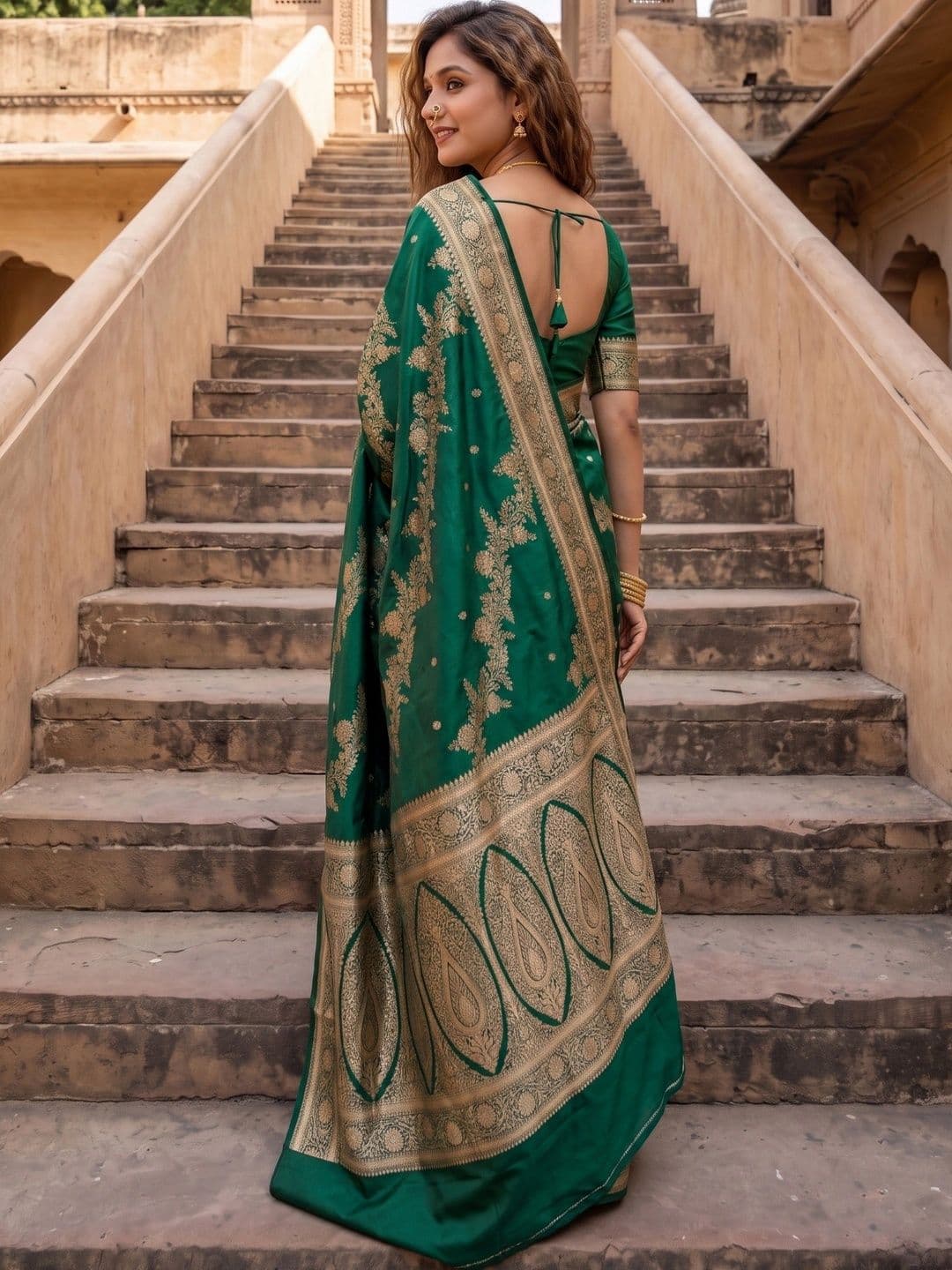 ROOP RADHIKA Woven Design Zari Silk Blend Designer Banarasi Saree thumbnail 5