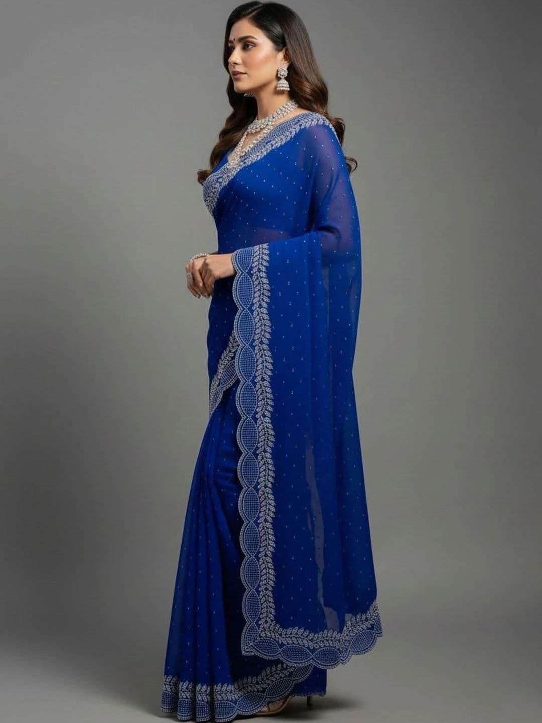 RENBRIZA Embroidered Poly Georgette Saree thumbnail 4