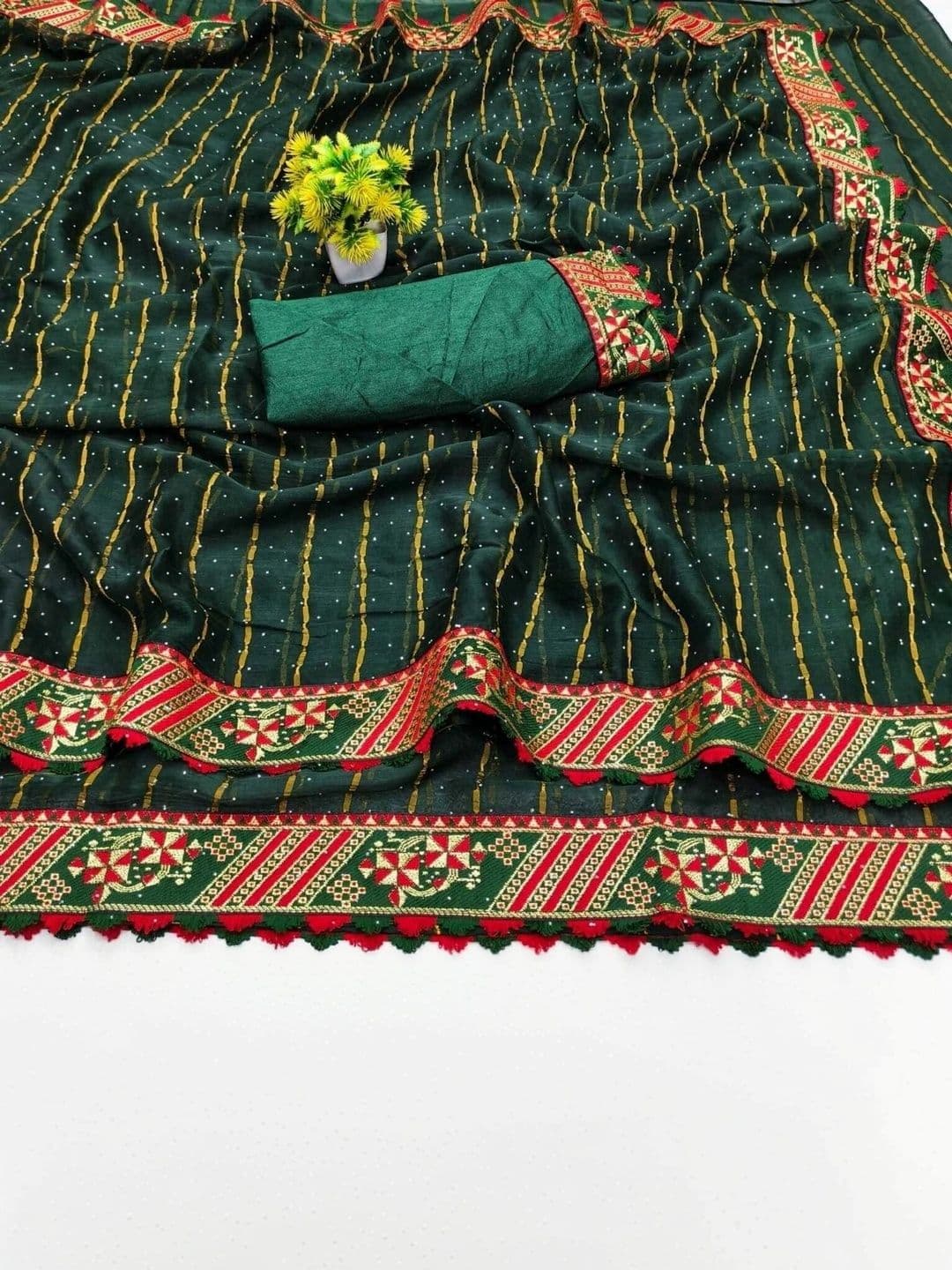RENBRIZA Striped Embroidered Poly Chiffon Saree thumbnail 4