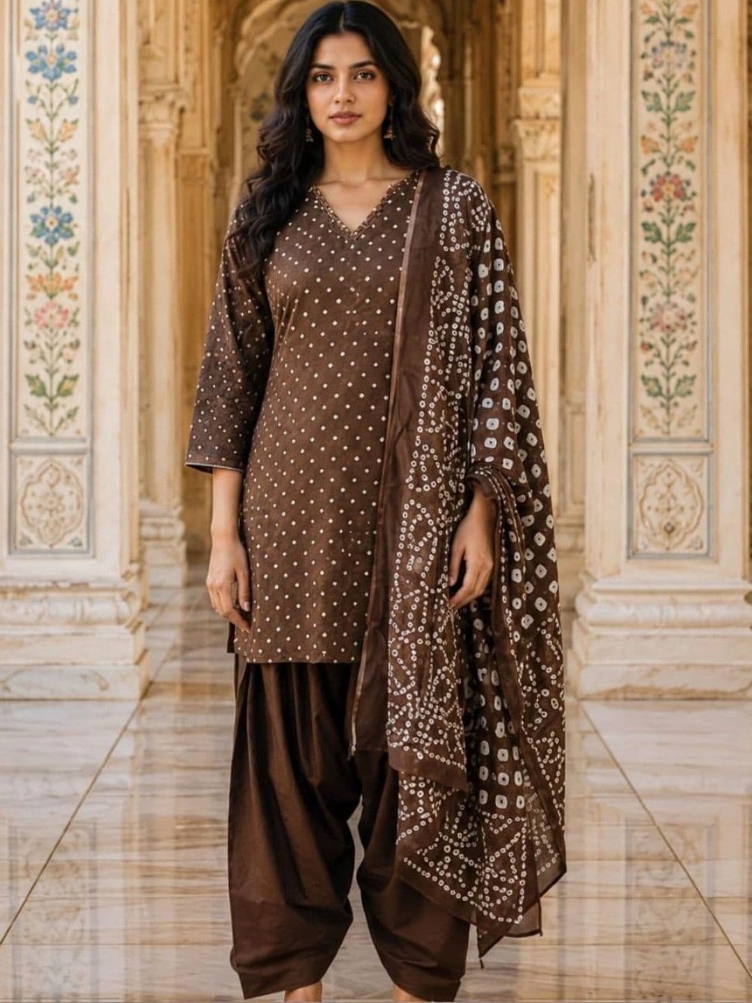 HERE&NOW Women Ethnic Motifs Printed Regular Pure Cotton Kurta with Patiala & With Dupatta - view 1