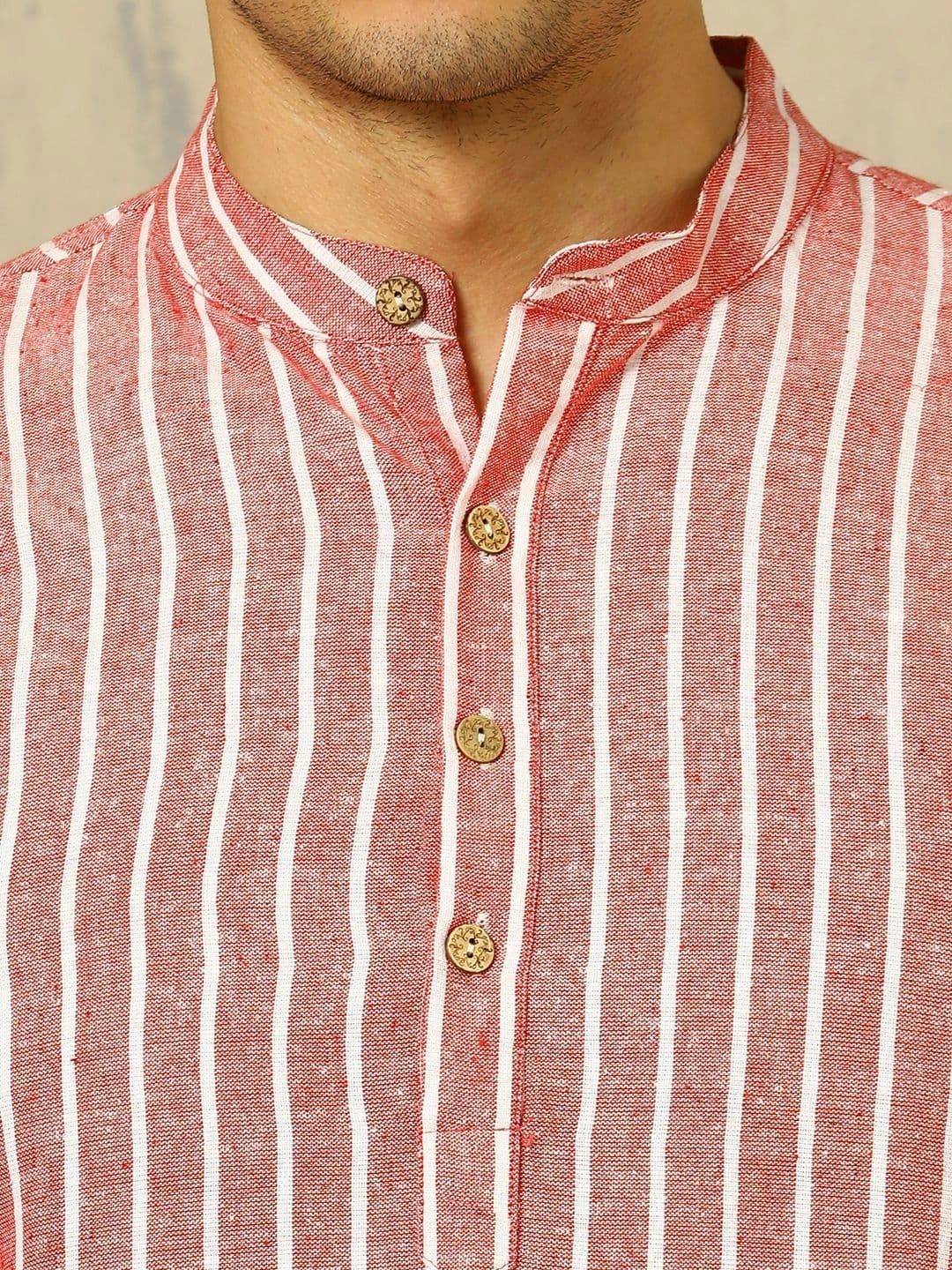 Navibhu Woven Design Striped Cotton Handloom Mandarin Collar Short Kurta thumbnail 7