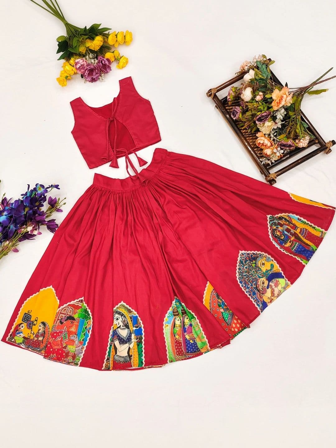 Sangria Girls Printed Thread Work Ready to Wear Lehenga & thumbnail 2