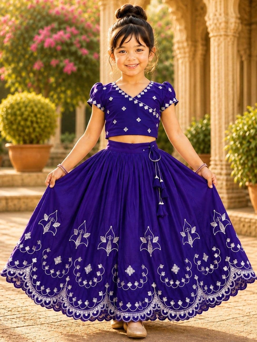 Sangria Girls Embroidered Thread Work Ready to Wear Lehenga & - view 1