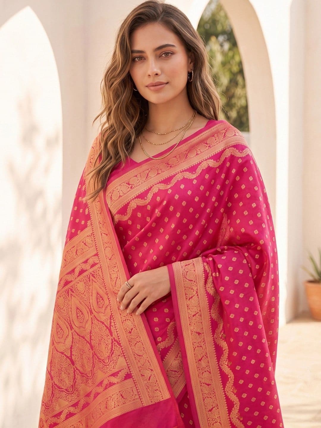 ROOP RADHIKA Woven Design Zari Silk Blend Designer Banarasi Saree thumbnail 5