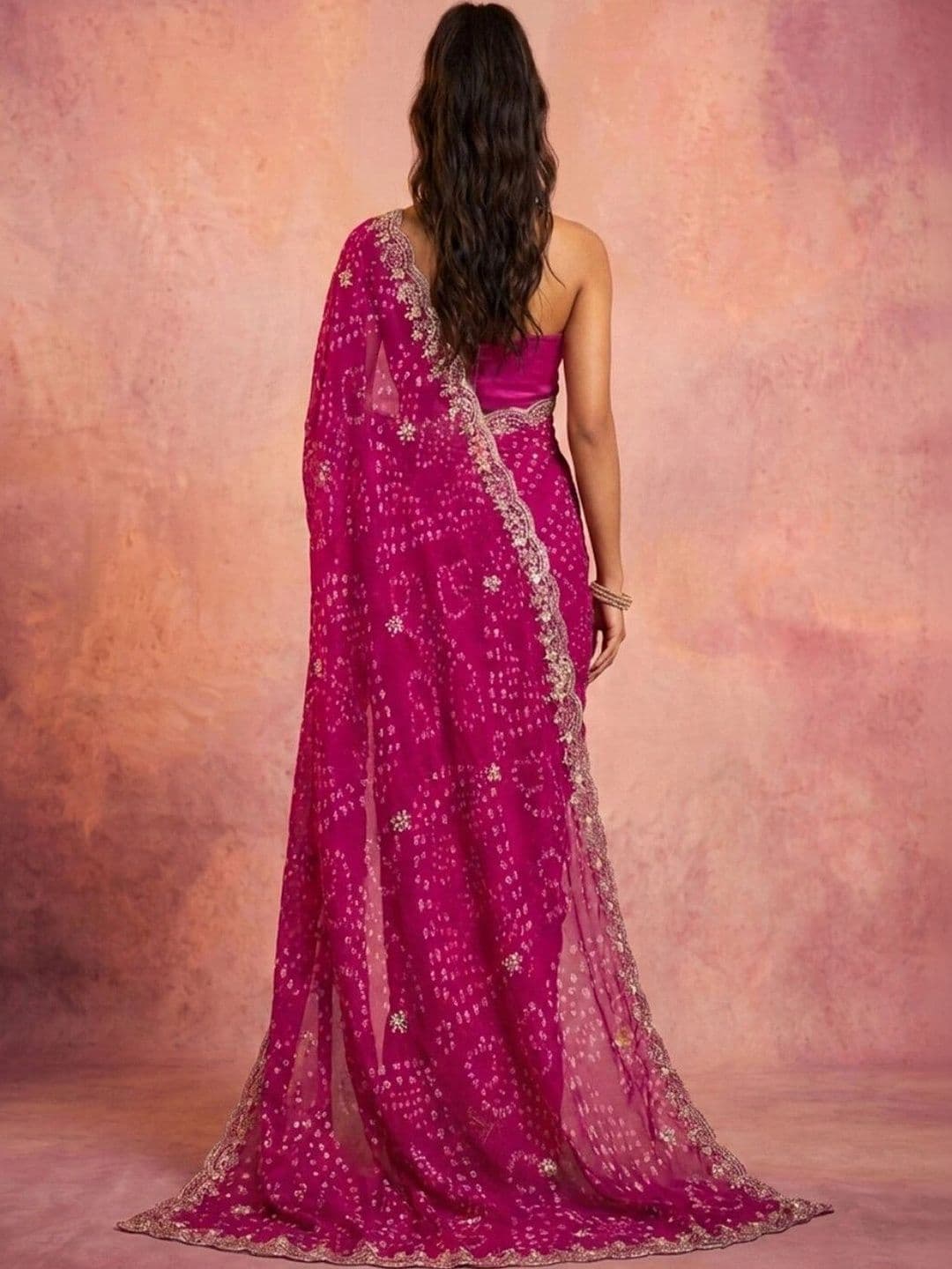 DRIP CHOWK Bandhani Embroidered Pure Georgette Fusion Bandhani Saree thumbnail 4