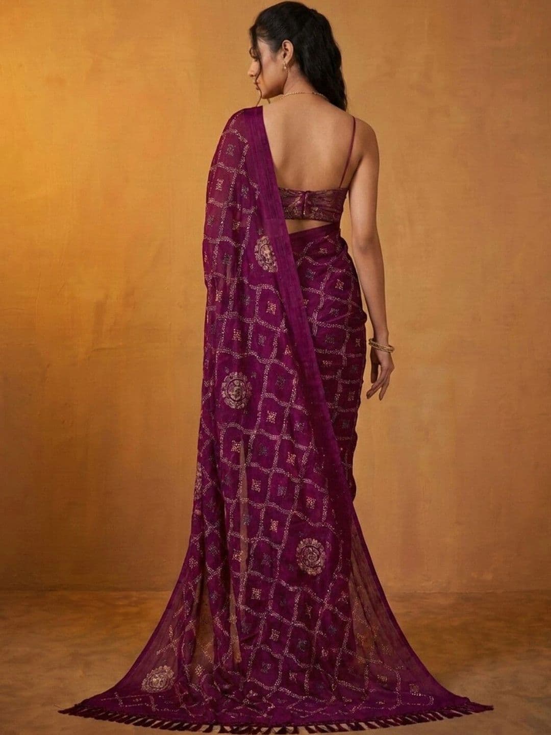 DRIP CHOWK Bandhani Pure Chiffon Fusion Saree thumbnail 2