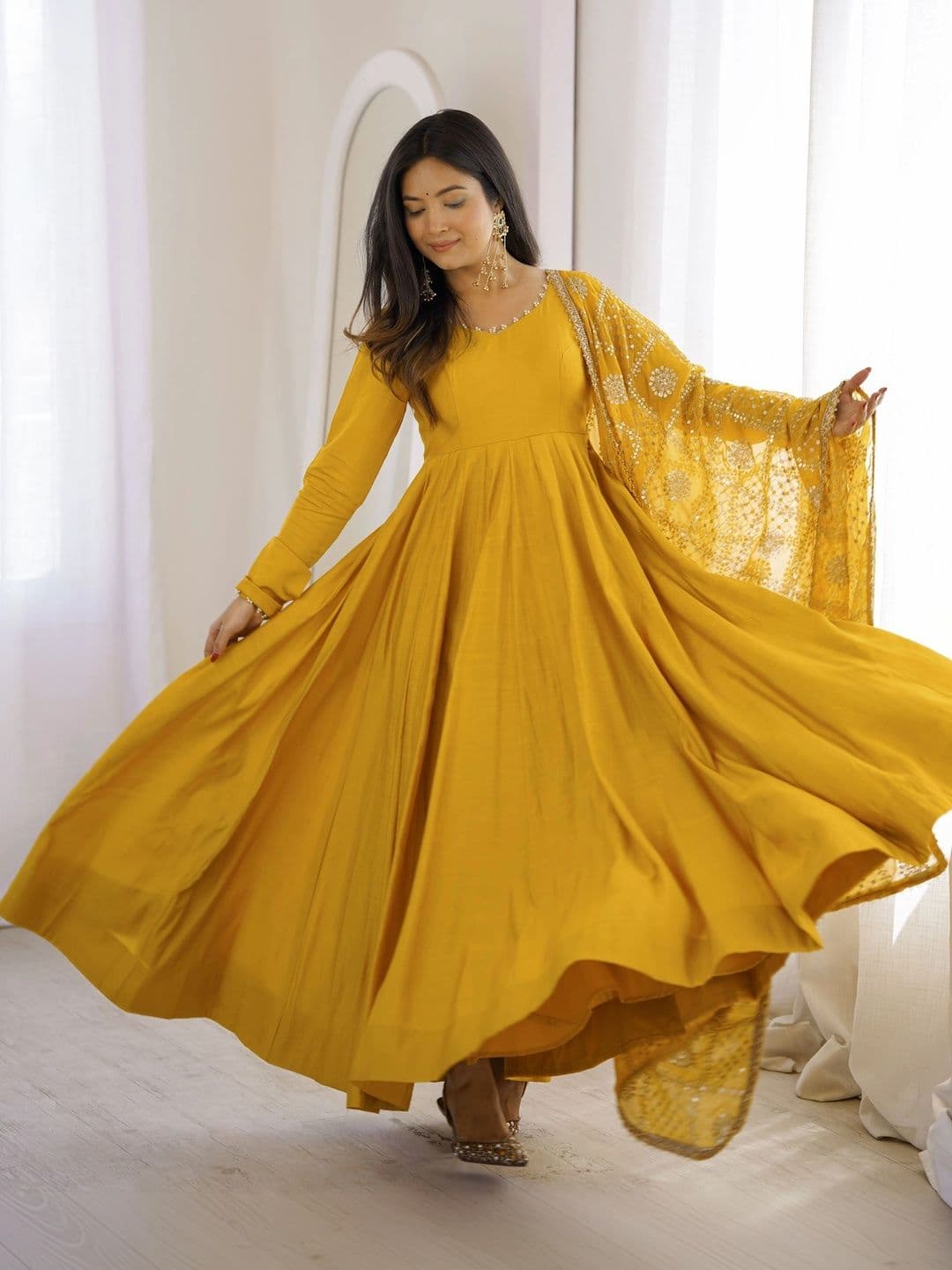 NORAFLEX Women Empire Chanderi Silk Kurta with Palazzos & With Dupatta - view 1