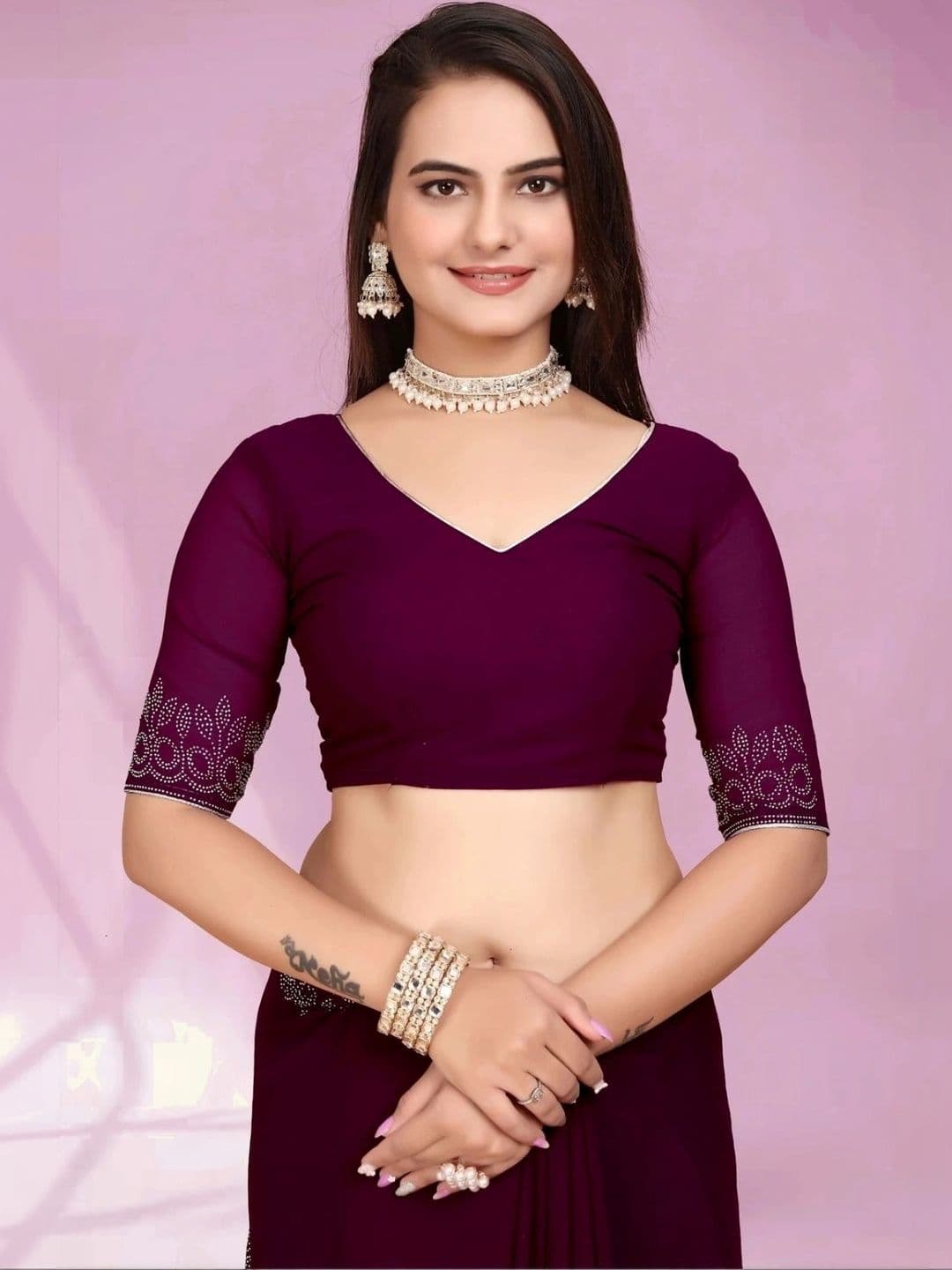 RENBRIZA Embroidered Poly Georgette Saree thumbnail 3