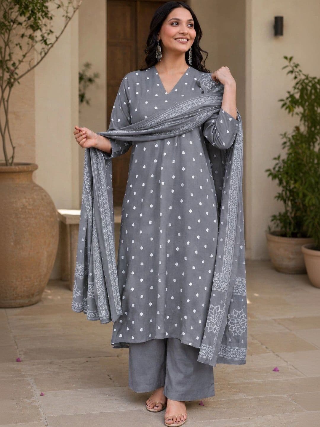 SANTOPERA DESIGNER Women Ethnic Motifs Printed Regular Kurta with Palazzos & With Dupatta - view 1