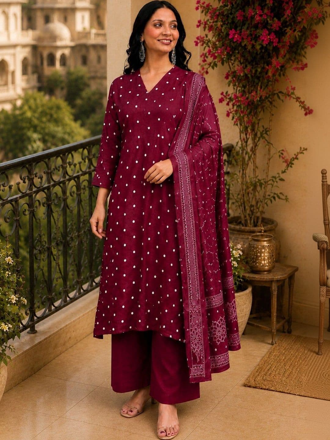 SANTOPERA DESIGNER Women Ethnic Motifs Printed Regular Kurta with Palazzos & With Dupatta - view 1