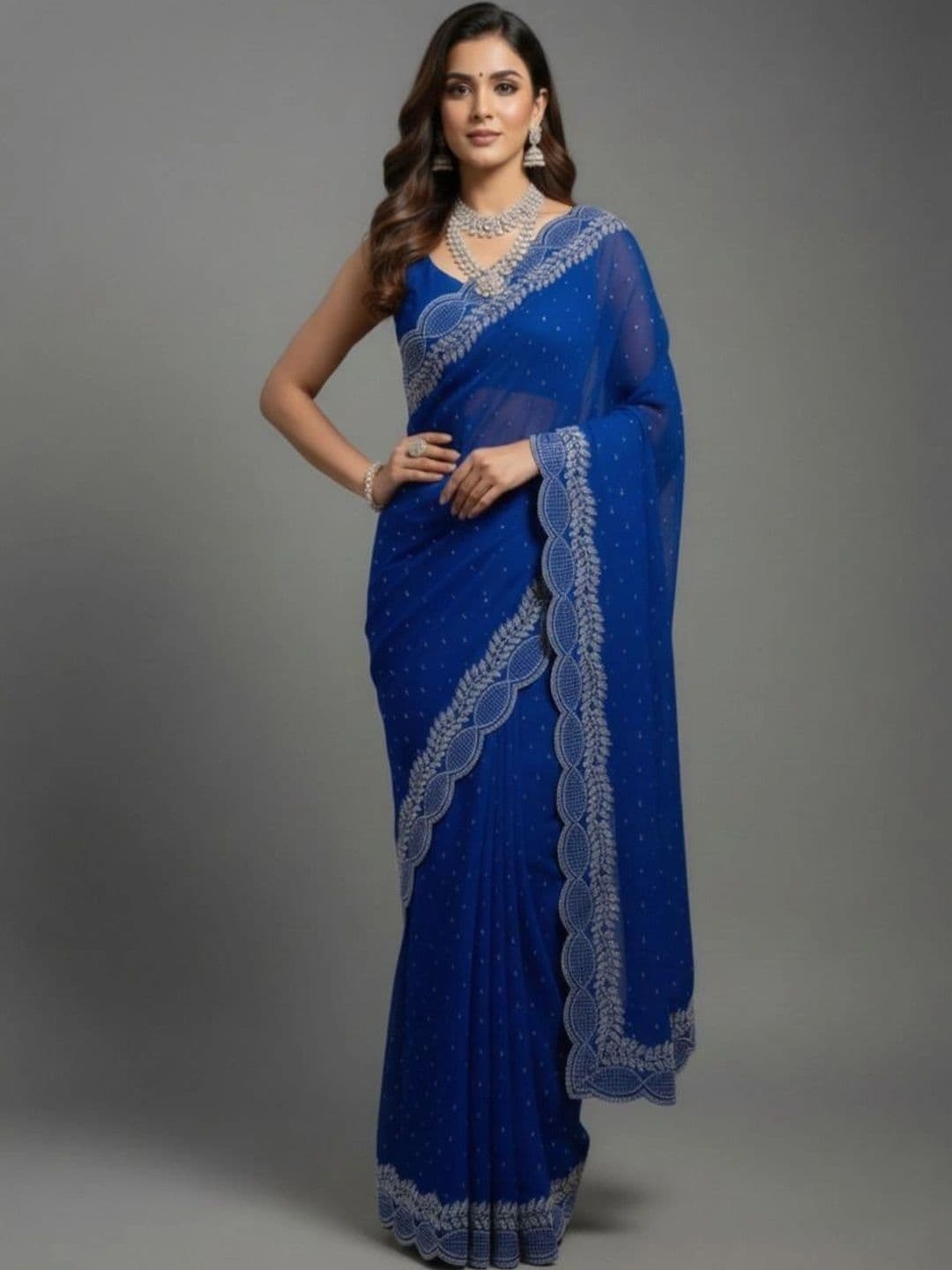 RENBRIZA Embroidered Poly Georgette Saree thumbnail 7