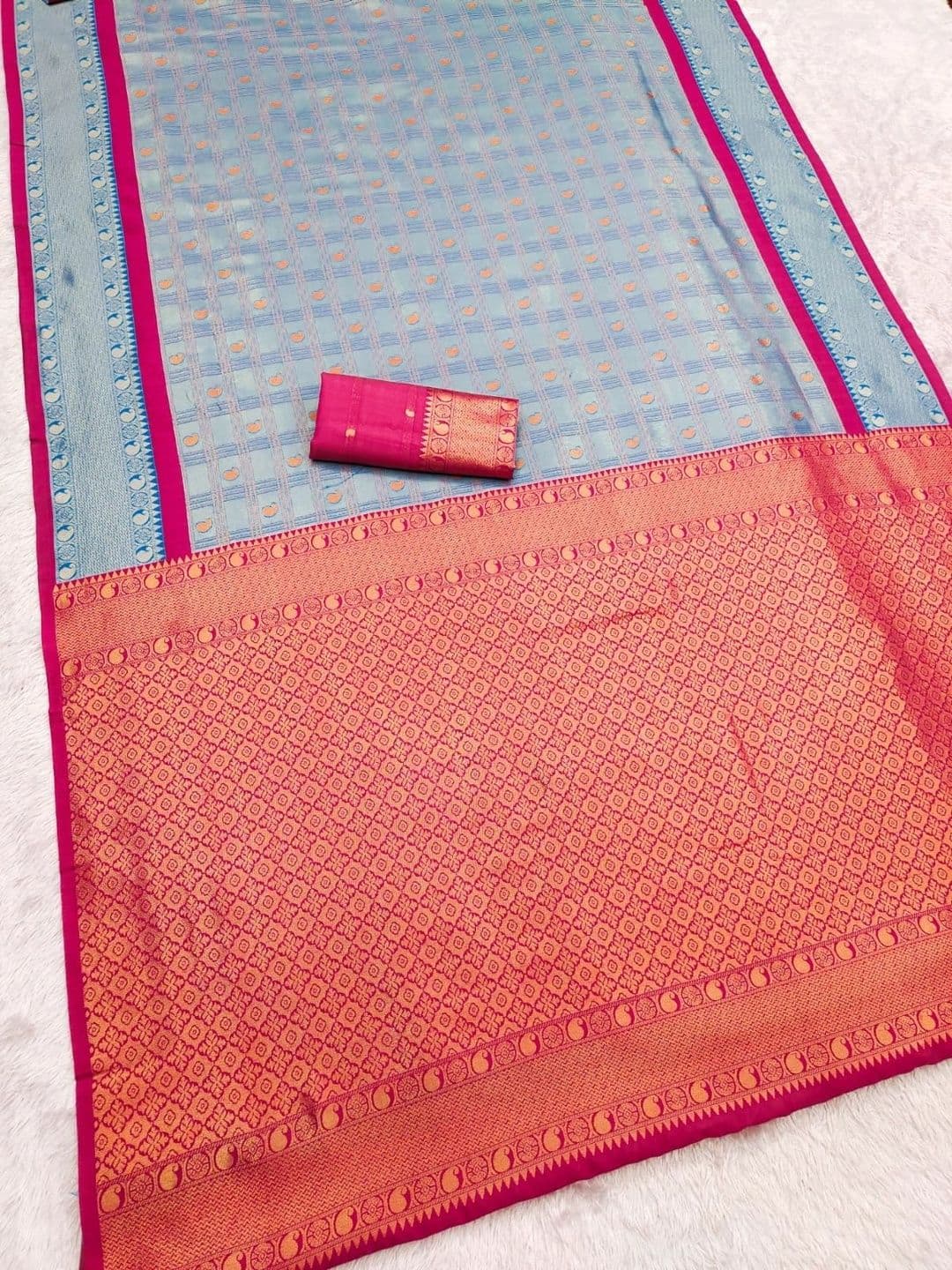 ERIKA Woven Design Zari Silk Blend Designer Kanjeevaram Saree thumbnail 4