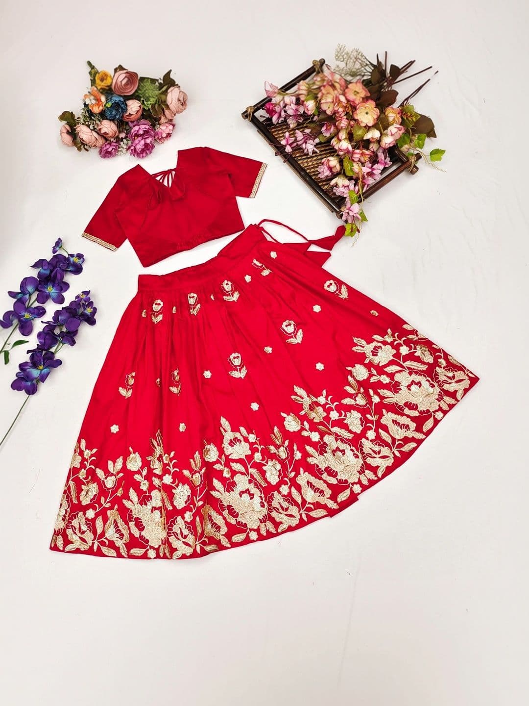 Sangria Girls Embroidered Ready to Wear Lehenga & thumbnail 5