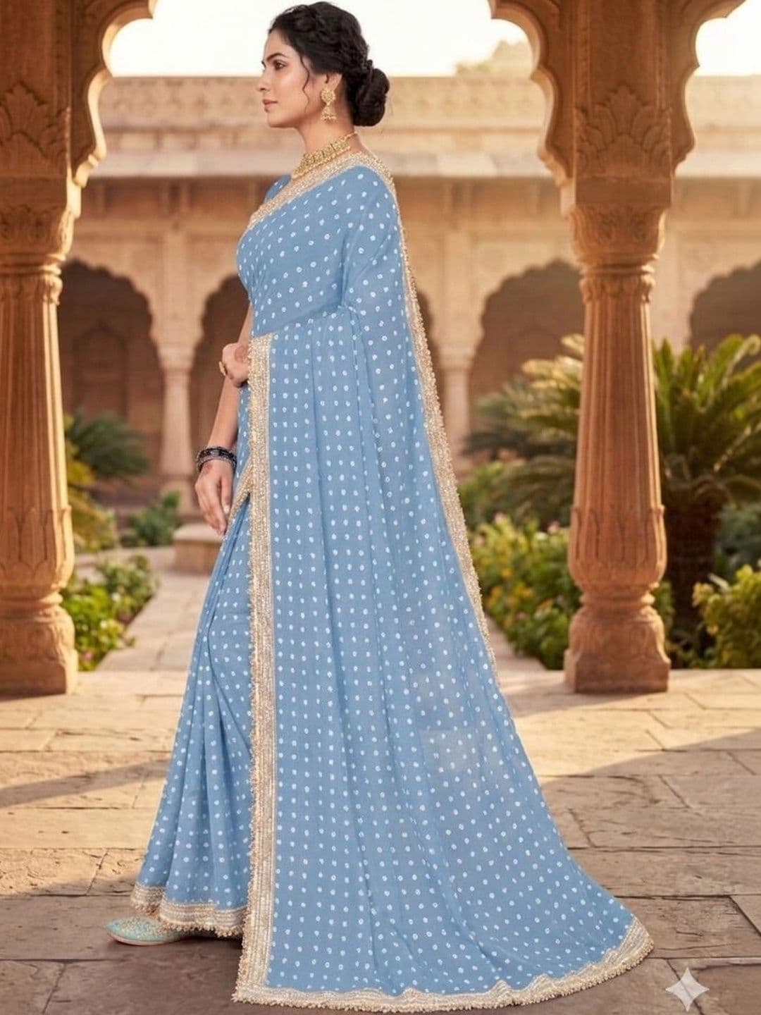 shreecre Bandhani Pure Georgette Saree thumbnail 3