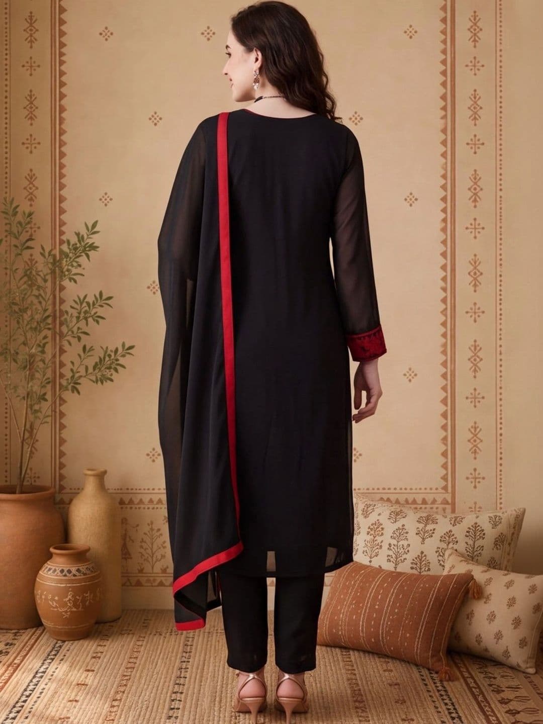 Anouk Women Floral Embroidered Regular Thread Work Kurta with Trousers & With Dupatta thumbnail 4