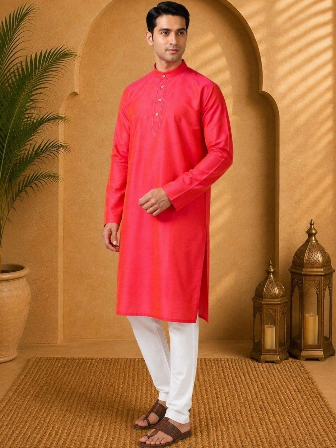 TATTVA Thread Work Mandarin Collar Straight Kurta - view 1